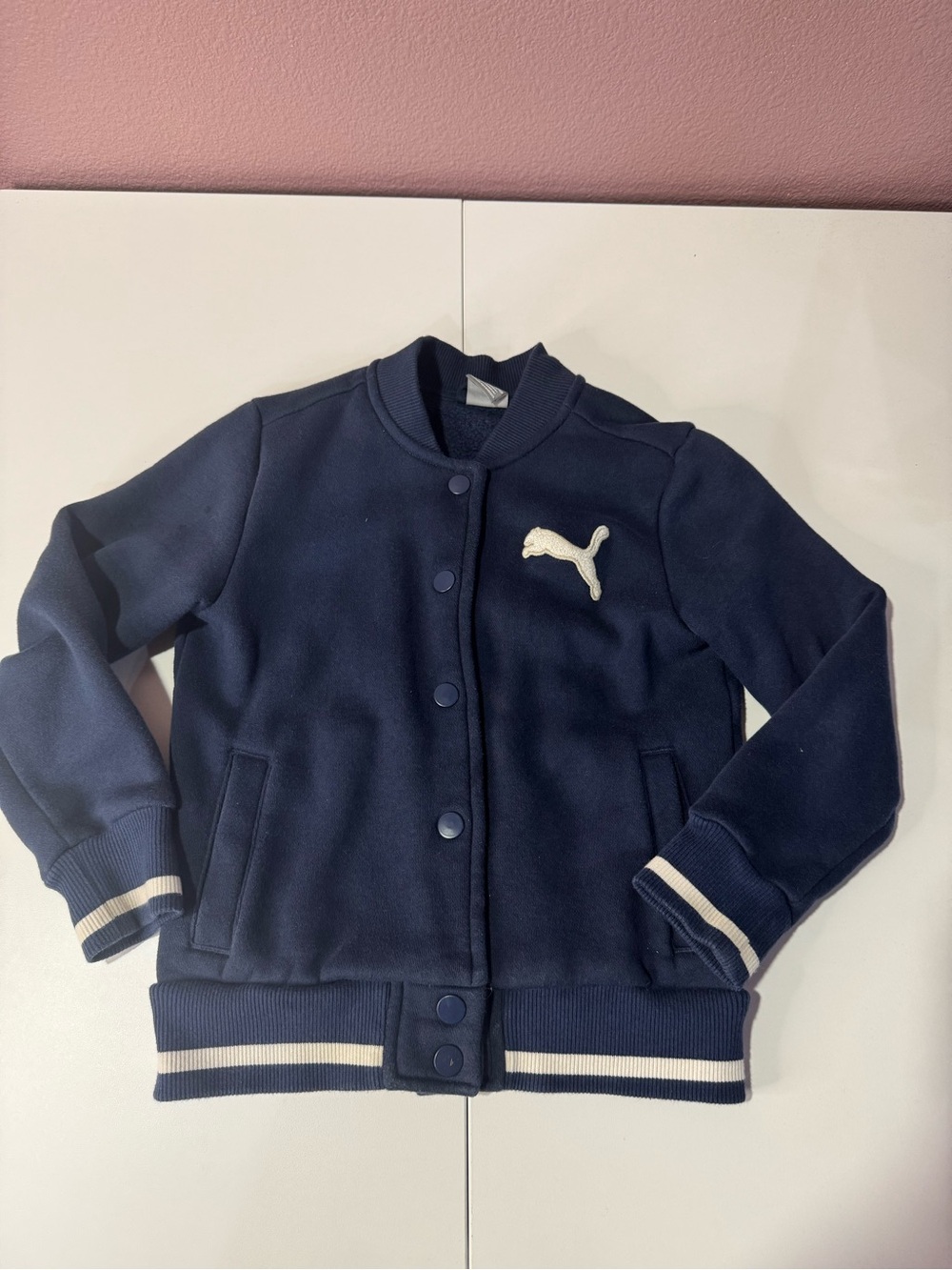 Puma Navy Blue Kids Bomber Jacket with White Puma Logo